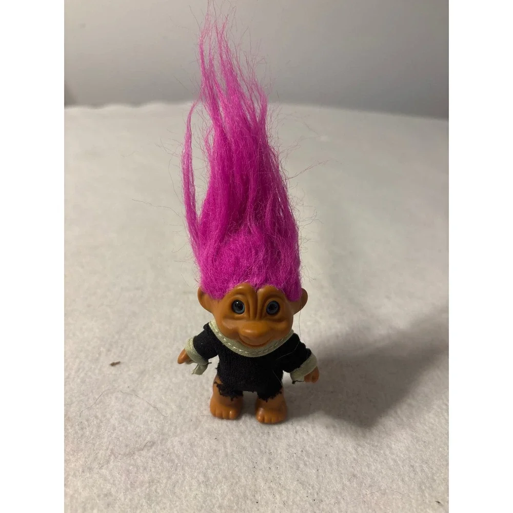 Vintage Troll Doll Pink Hair Blue Eyes Black‎ White Shirt Retro 90s Collectible